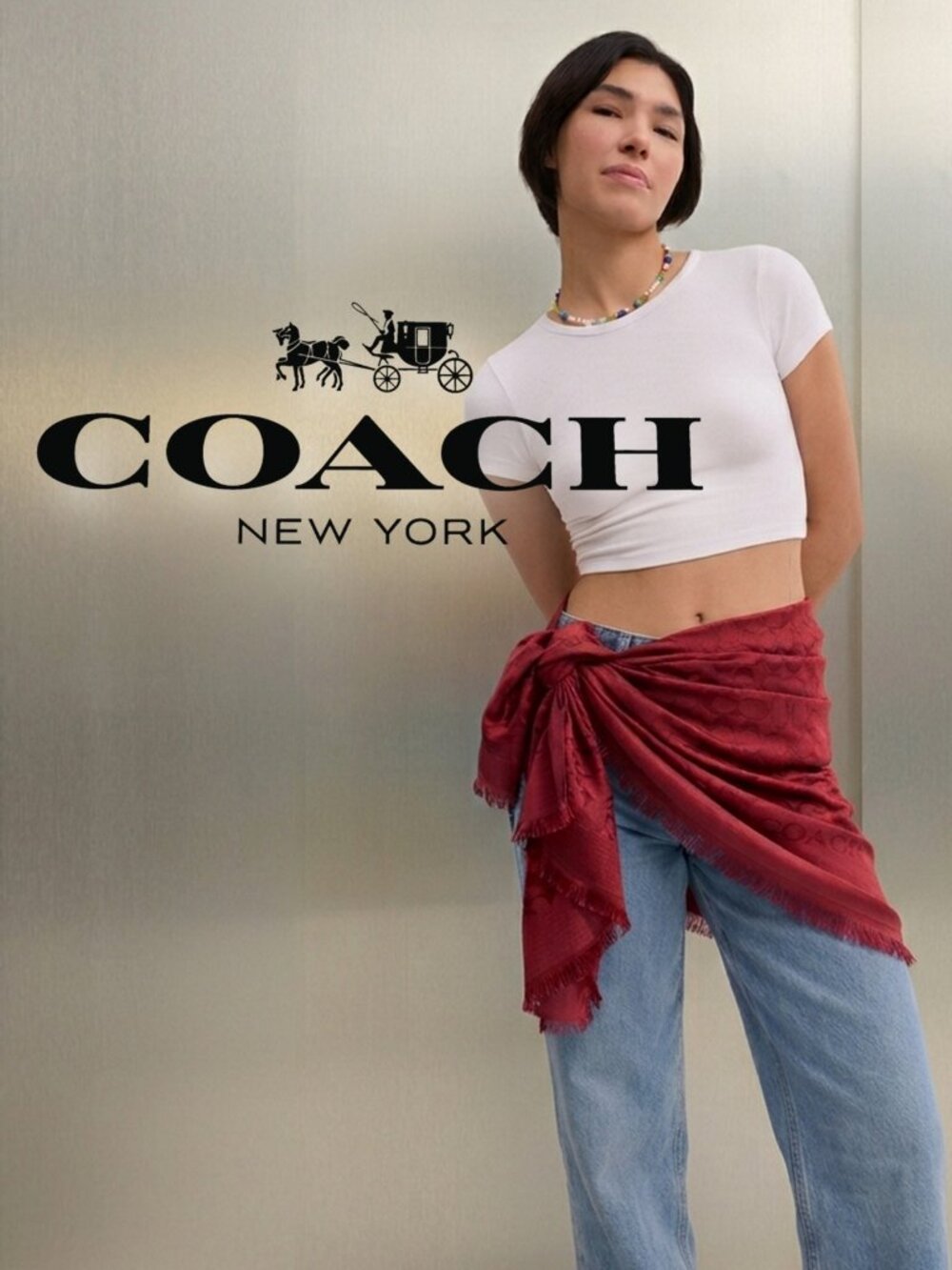 Coach Signature Oversized Wrap/Stole a tonal "C" monogram pattern & fringe edge